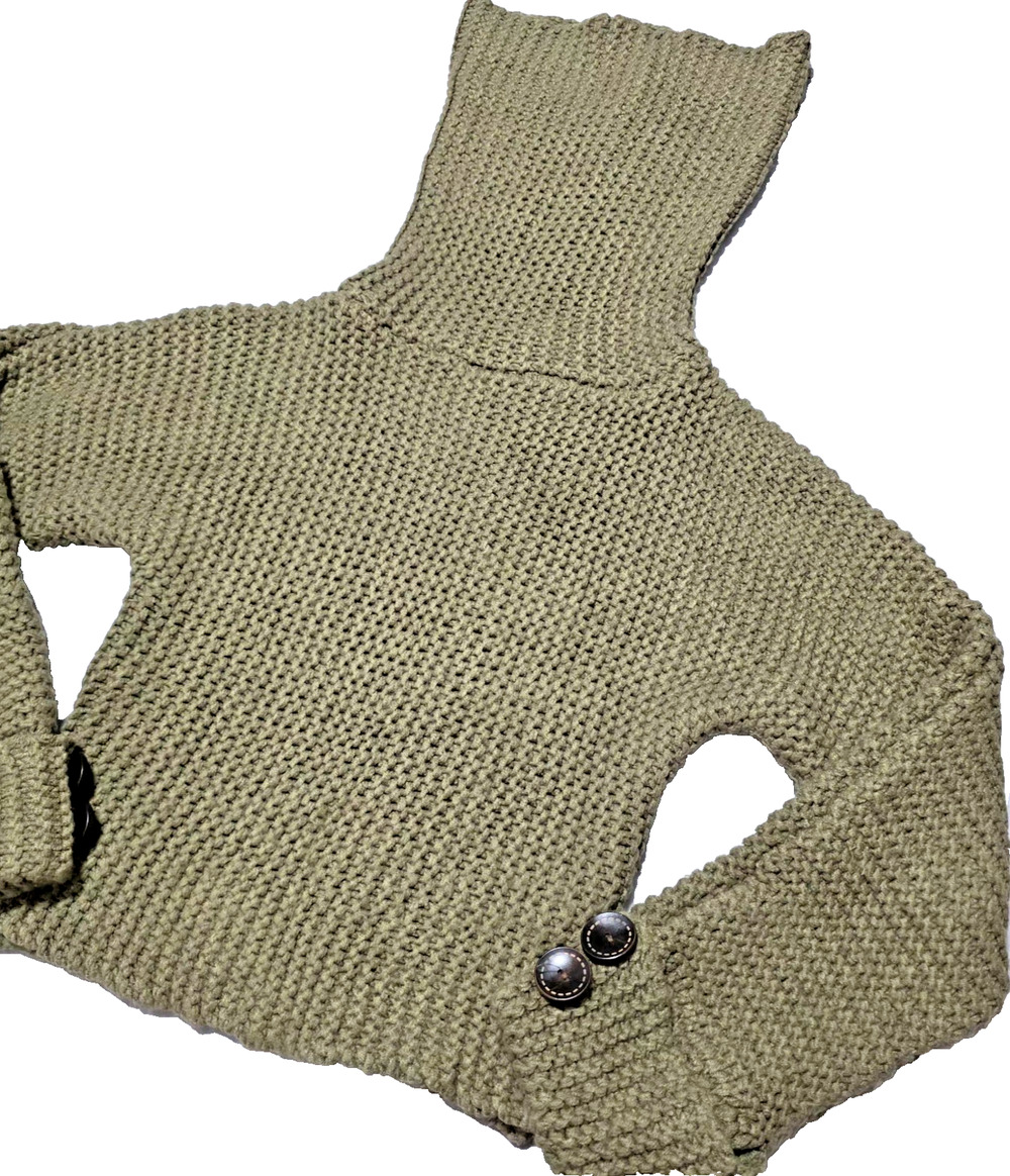 Chelsea & Violet Green Chunky Knit Cropped Turtleneck Sweater Size S Buttons